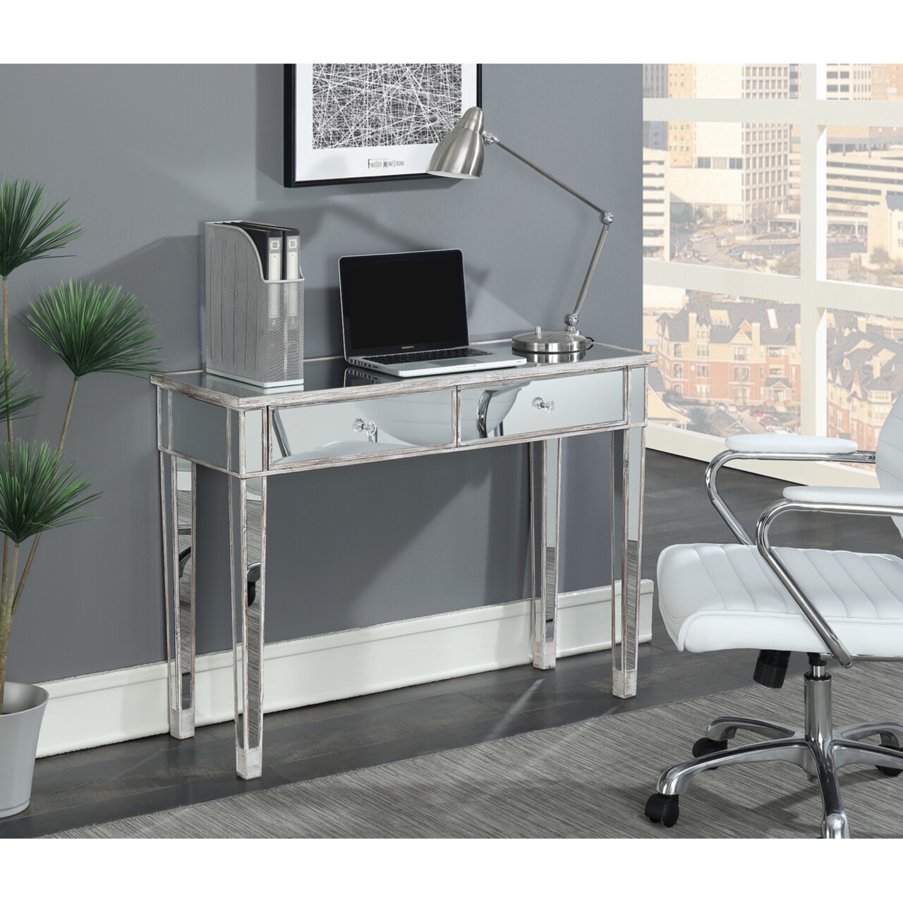 Convenience Concepts Gold Coast Mirrored Desk , Weathered White